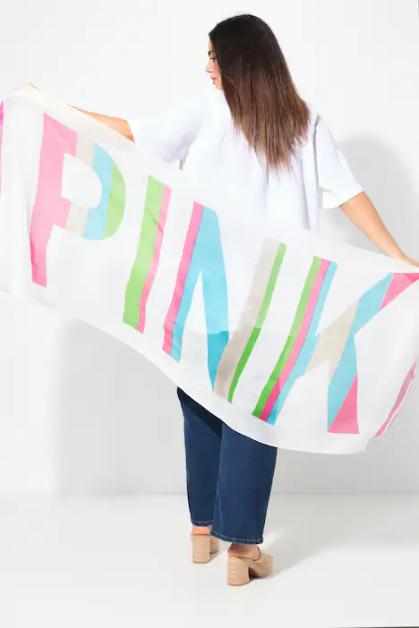 Schal, Pink-Schriftzug, Bordürendruck, schneeweiß