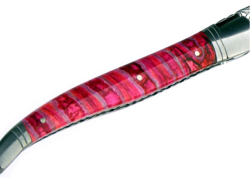 VENDU - Couteau Laguiole avec un manche en Molaire de Mammouth teintée rose