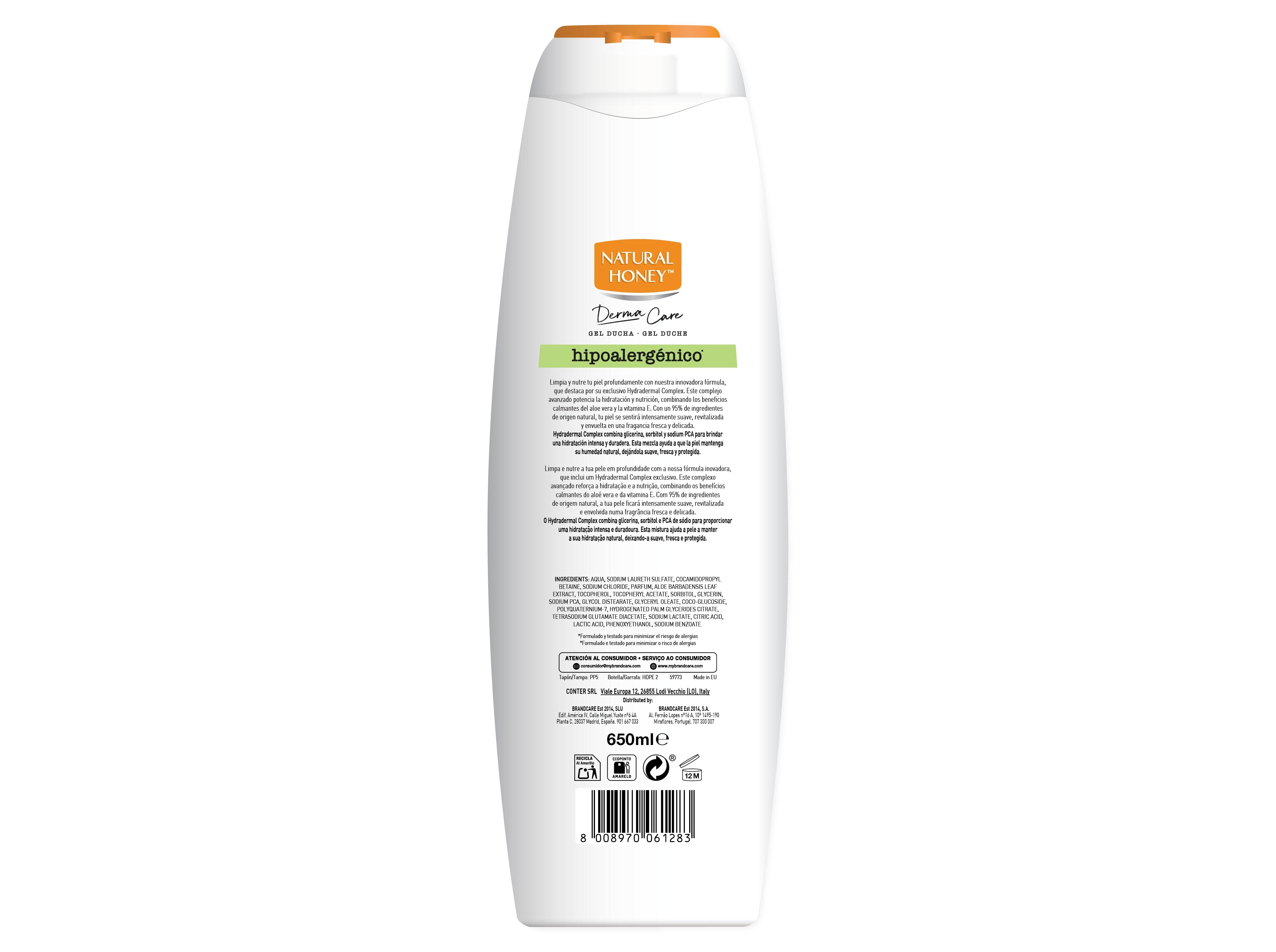 GEL BANHO NATURAL HONEY DERMA CARE HIPOALERGÉNICO 650ML