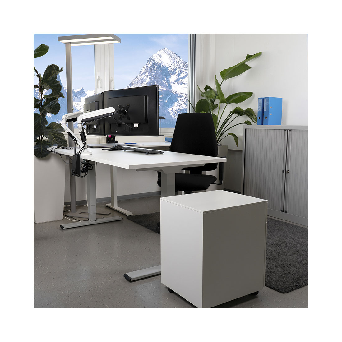 CONTINI höhenverstellbarer Bürotisch 200 x 90 cm weiss / Gestell dunkelgrau