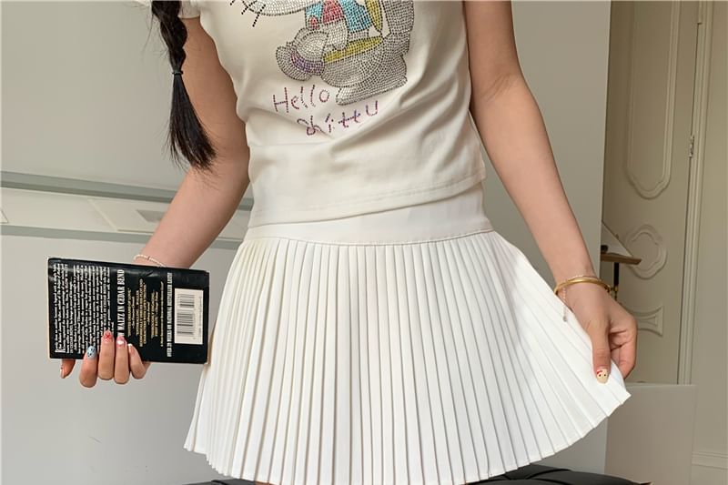 Beem - Hoge taille effen mini A-lijn geplooide rok