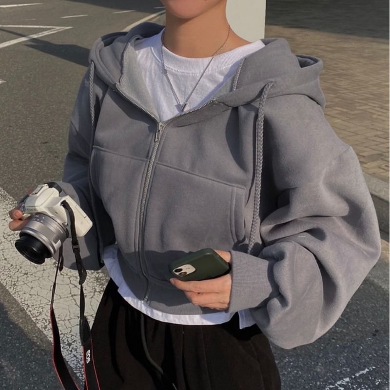 Bubapop - Effen cropped hoodie met rits