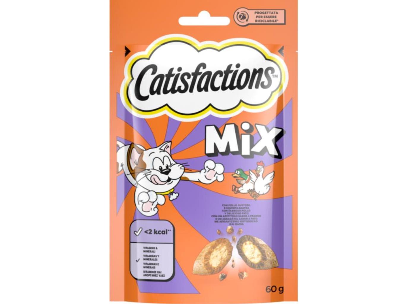 SNACKS PARA GATO CATISFACTIONS COM GALINHA E PATO 60G