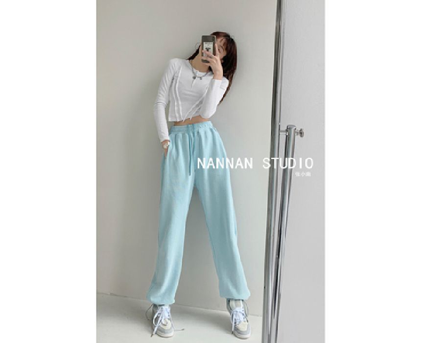 KONGER - Hoge taille effen joggingbroek