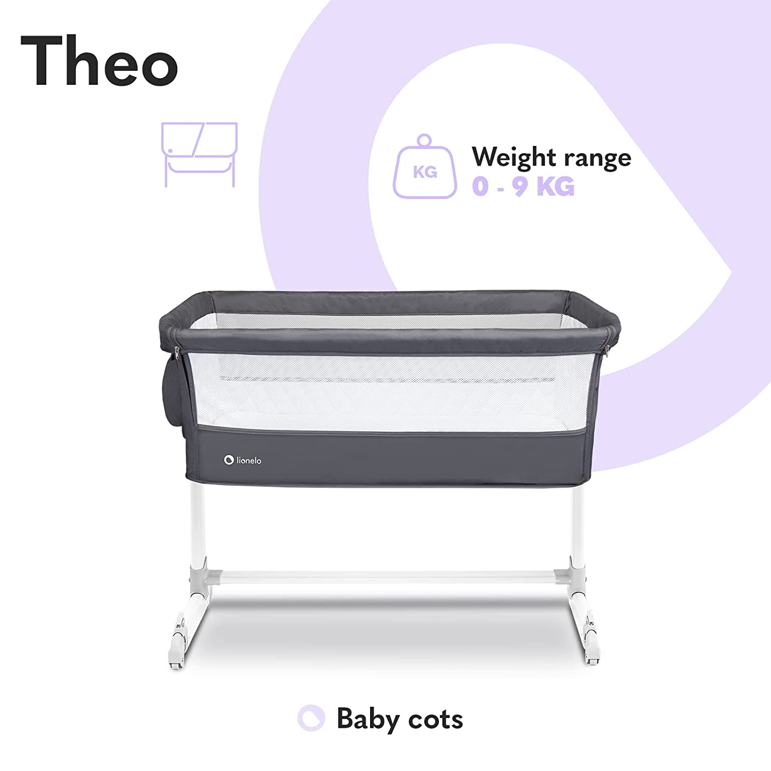 Lionelo Theo dark grey Baby Beistellbett Kinderbett dunkelgrau