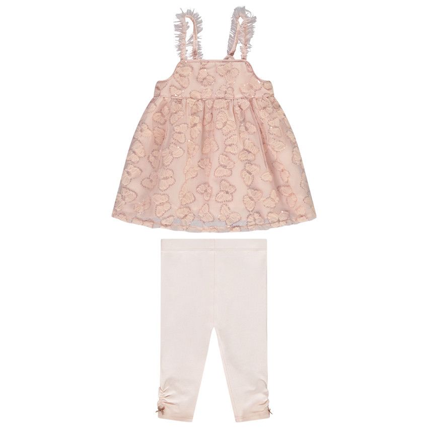 Ensemble 2 pièces avec tunique papillons pour bébé fille - Rose