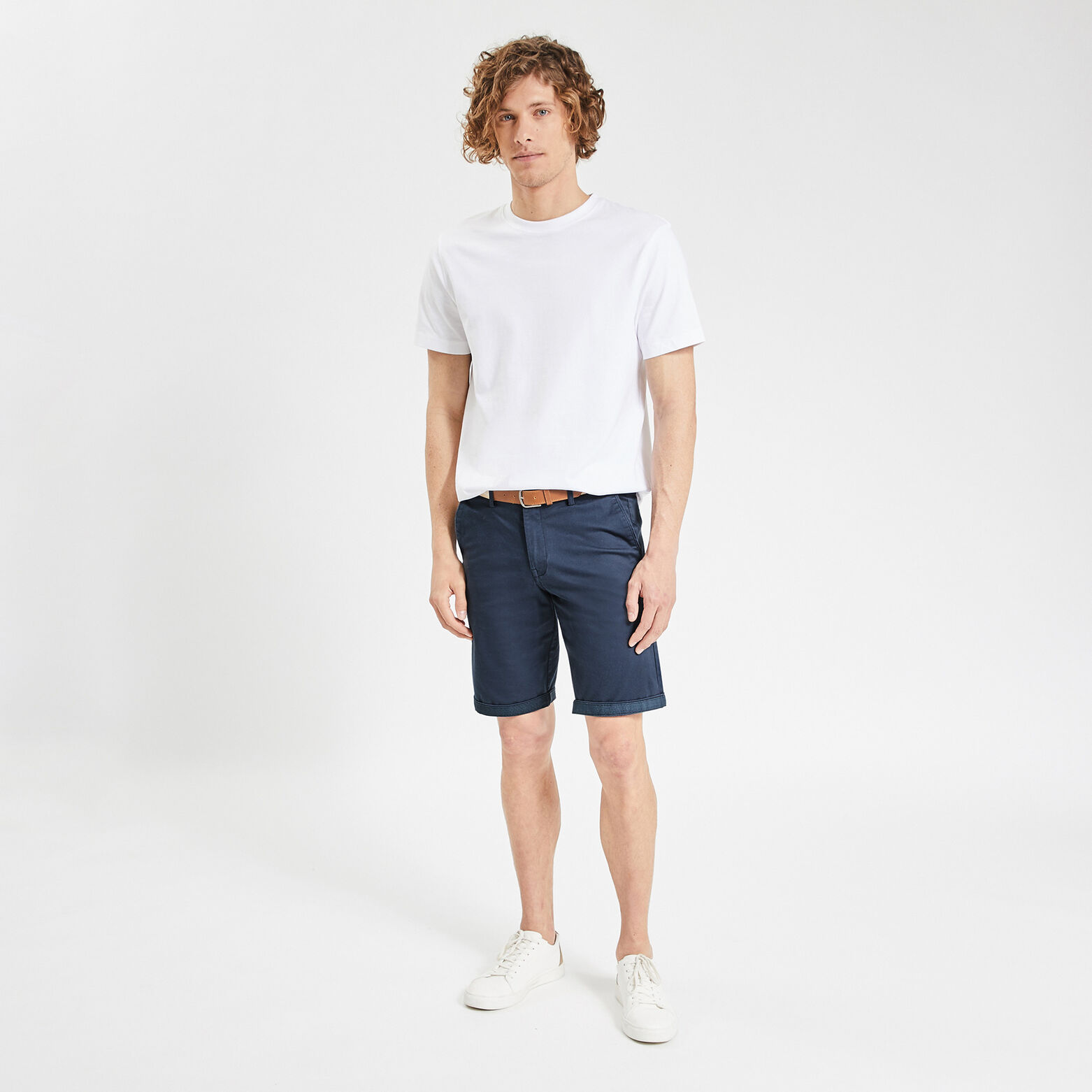 Bermuda chino uni avec ceinture Bleu foncé