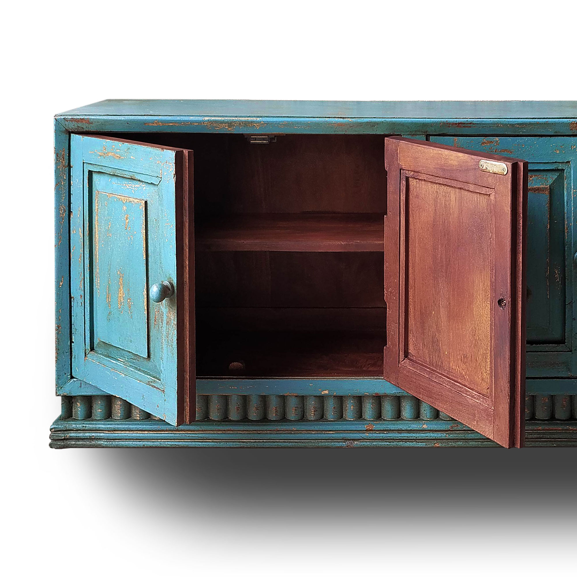 Hängeschrank mit 4 Türen, türkis, B 117 cm, T 24 cm, H 50 cm von fischer's lagerhaus