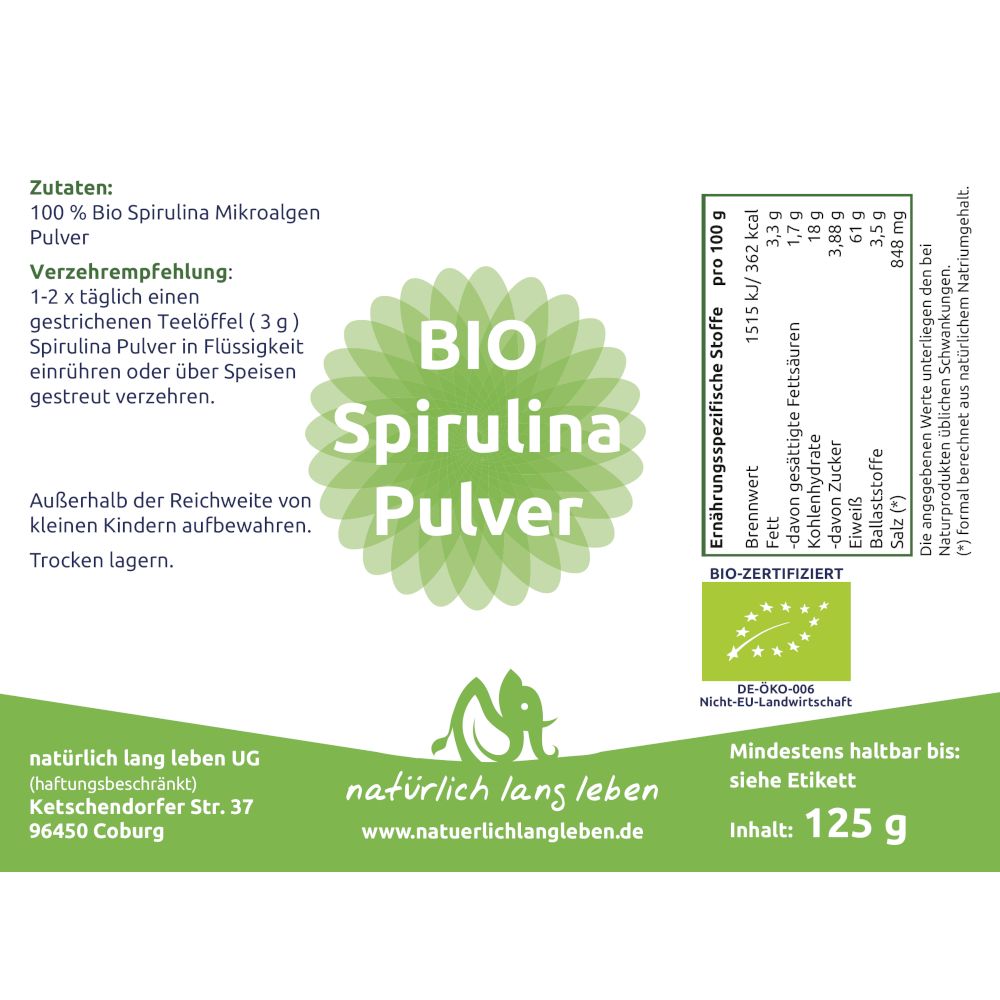 natürlich lang leben BIO Spirulina Pulver