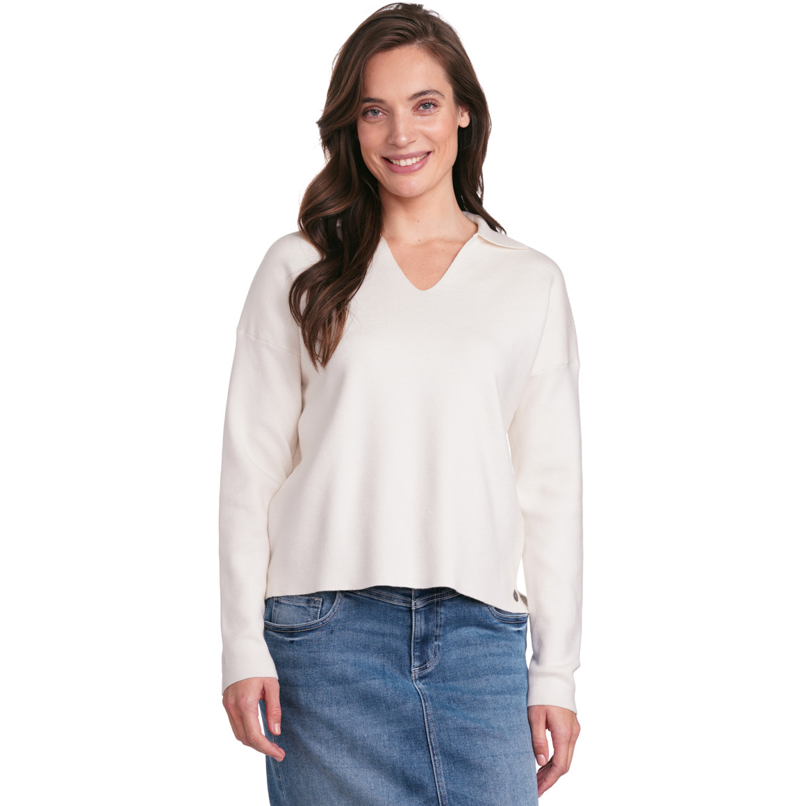Gina Collection Damen Strickpullover mit Polokragen creme