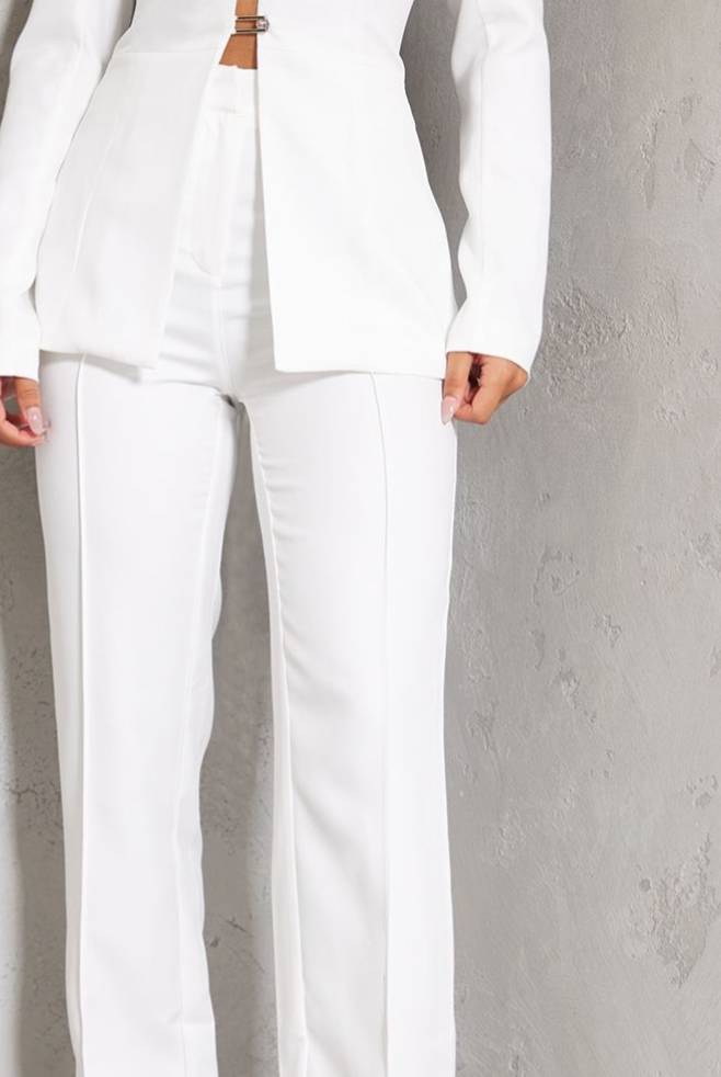 Blanc Pantalon Taille Haute À Jambes Larges