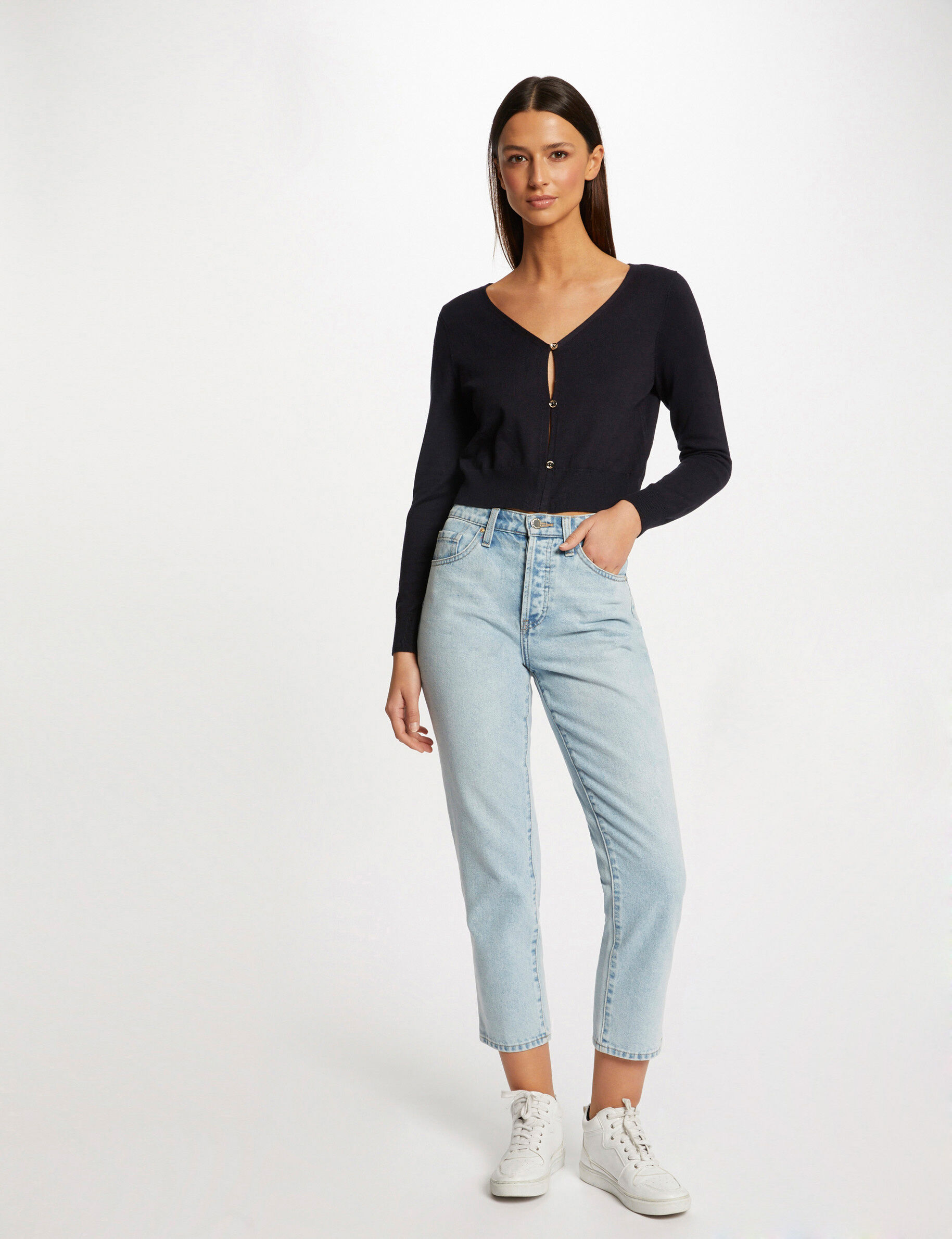 Gilet manches longues boutonné marine femme - marine