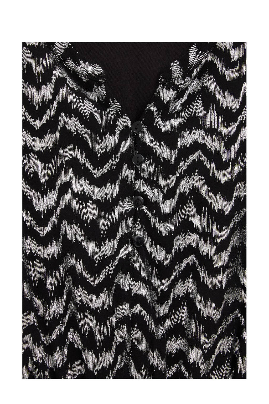 WE Fashion jurk met all over print en ruches zilver/zwart