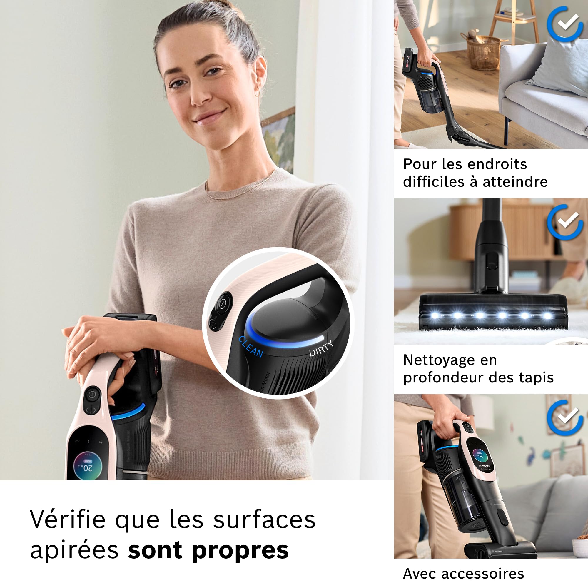 Bosch, aspirateur Balai sans Fil, Unlimited 10, Batterie 4.0 Ah, Technologie MicroClean, bac à poussière Facile à Vider, Tube Flexible, éclairage LED,