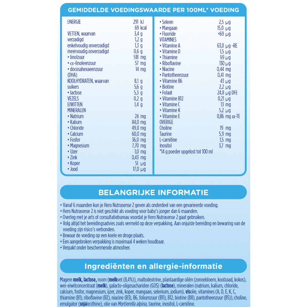 Hero Nutrasense Nutrasense 2 Opvolgmelk (6-12 mnd)700 gr