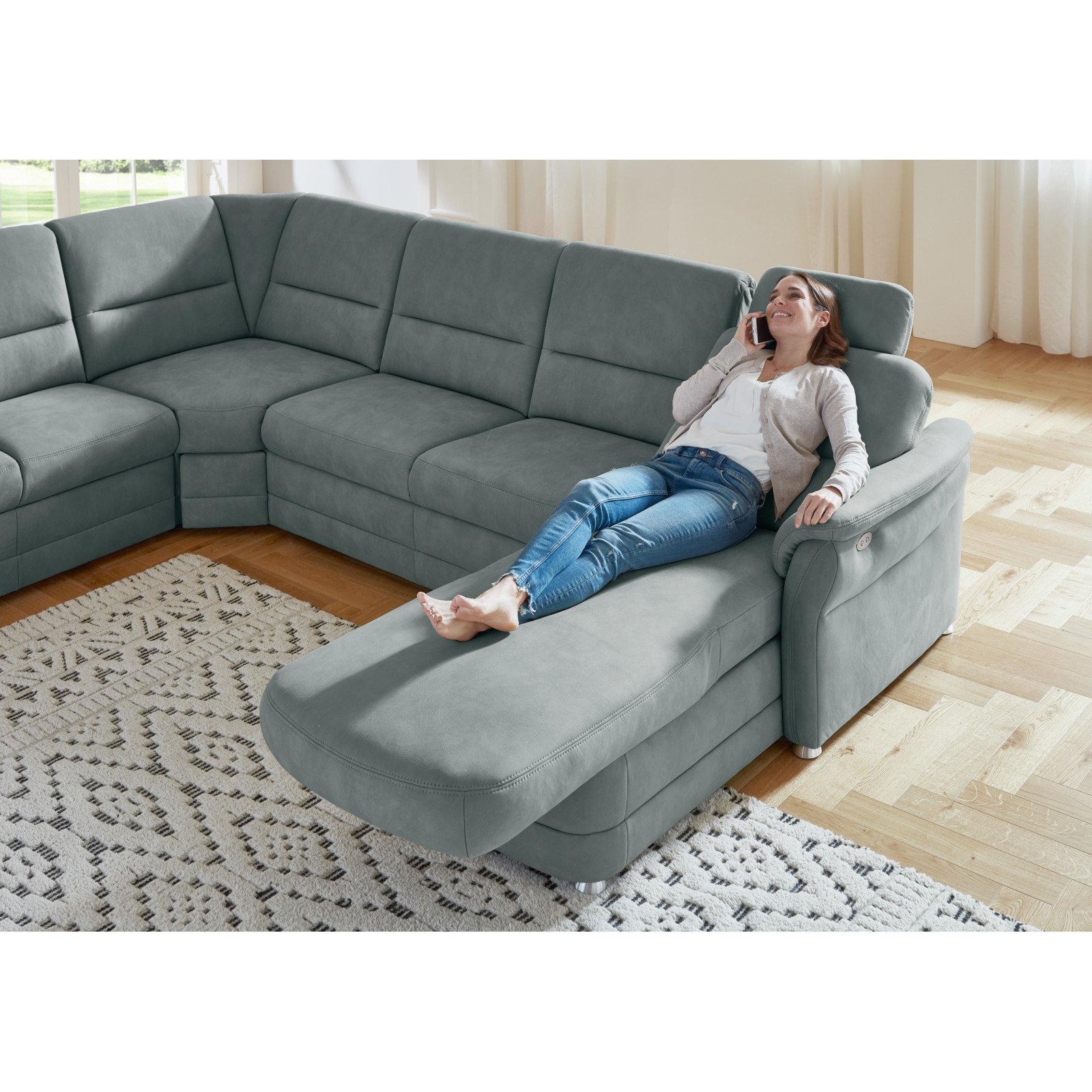 Wohnlandschaft Jena Stoff steel, Ottomane links