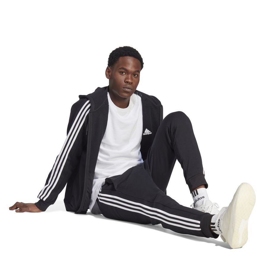 adidas Sweat à Capuche Essentials Fleece 3-Stripes Full Zip - Noir/Blanc
