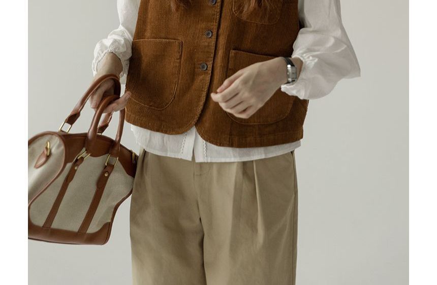 Wapiti - Effen corduroy vest met knoopjes