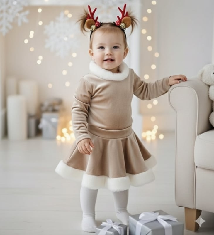 Baby holiday velvet set - beige