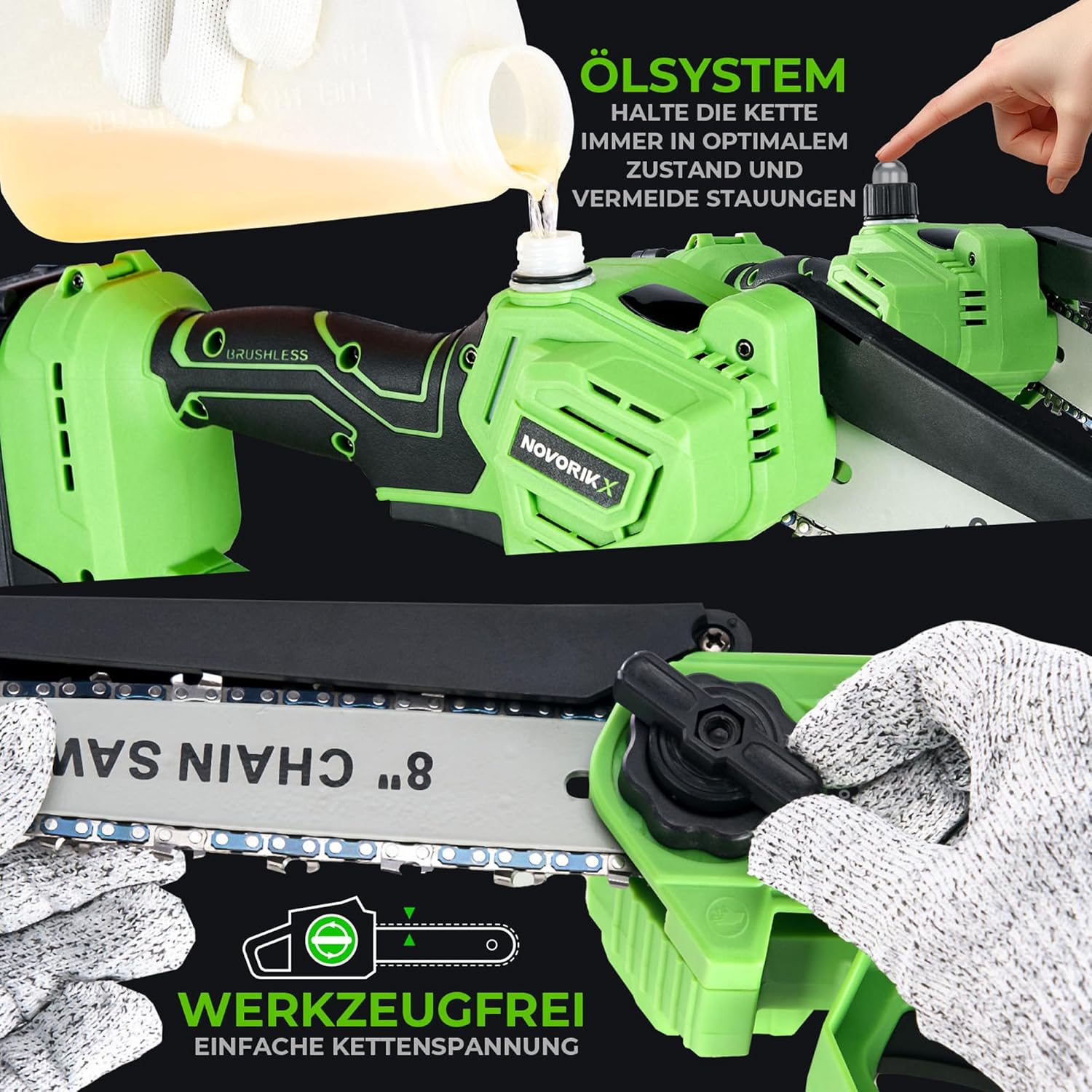2-in-1 Bürstenlose Akku-Stangensäge 20V 3.0AH – 8-Zoll 4.57M Reichweite, 800W 60ml Öltank Automatik-Schmierung für Baumbeschneidung & Astschneidegerät