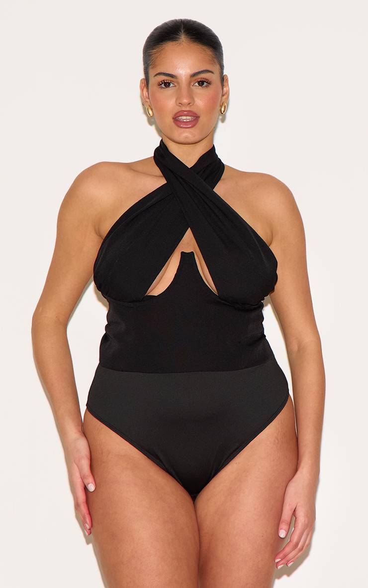 Noir Body Grande Taille Tissé À Bretelles Croisées Avec Armatures