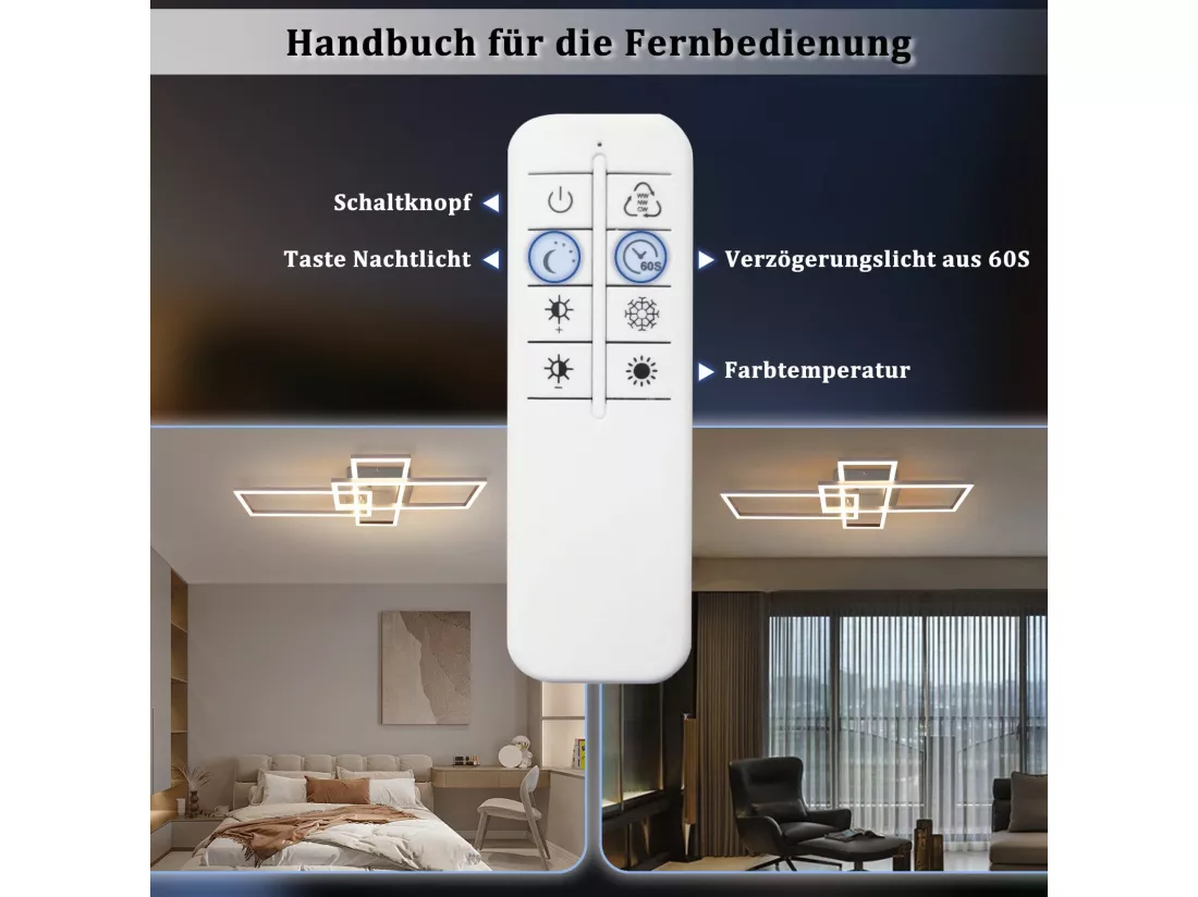 NETTLIFE Plafonnier LED Chambre Argent Dimmable 64CM 36W Géométrique Salon avec Télécommande