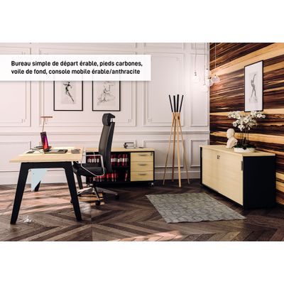 Bureau simple STEELY - L180 cm - Bureau de départ - Pieds carbone - plateau Blanc perle