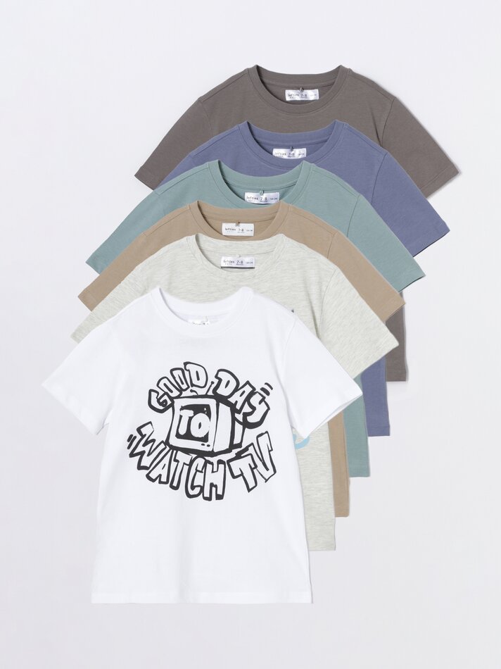 Pacote com 6 camisetas de manga curta estampadas - Cor Areia