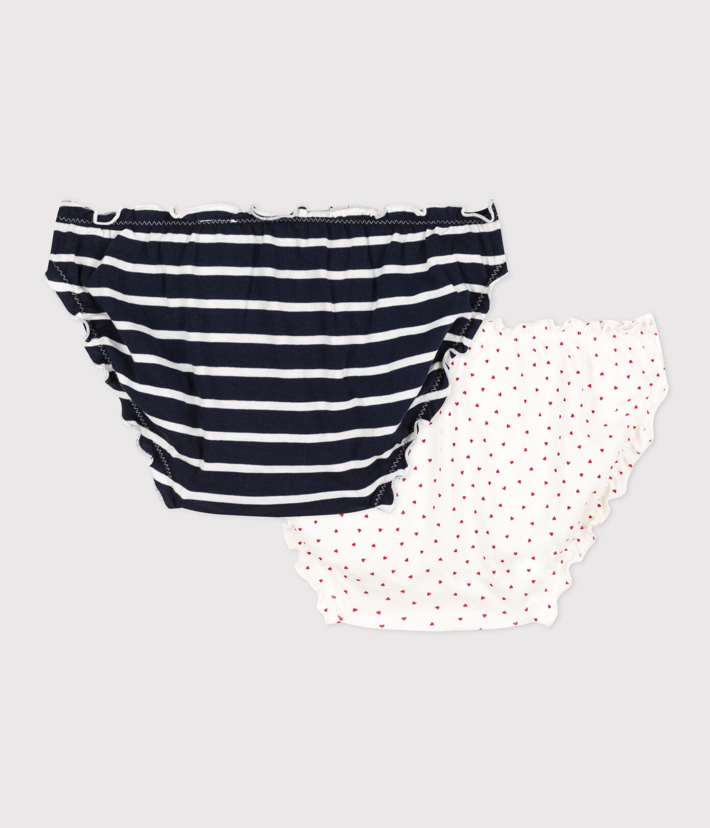Lot de 2 culottes cœur et rayure en coton femme