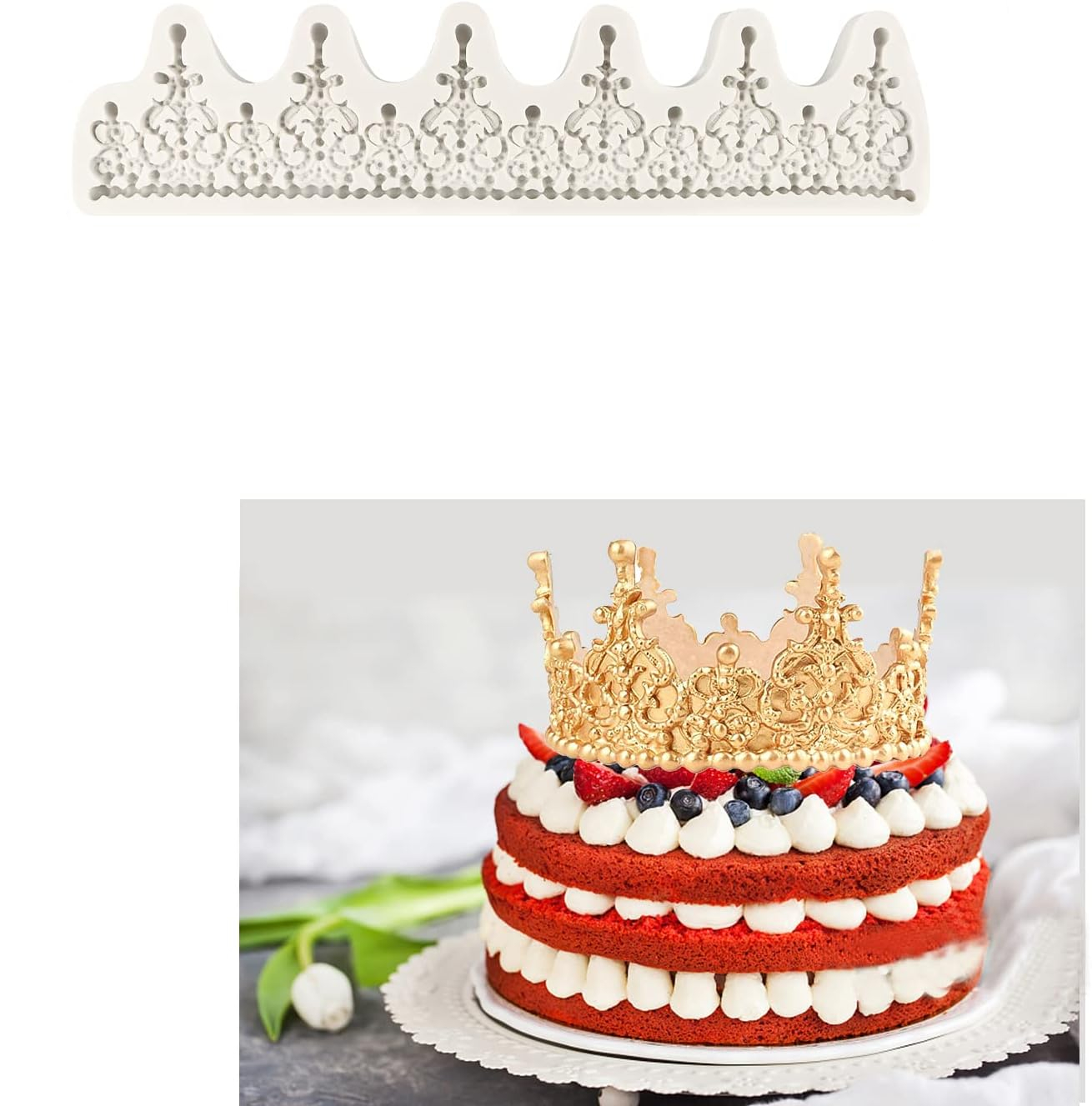 (33x8cm) Silikon 3D Pralinen Form für Fondant / Schokolade Kuchen   Muffin Dekoration - Krone