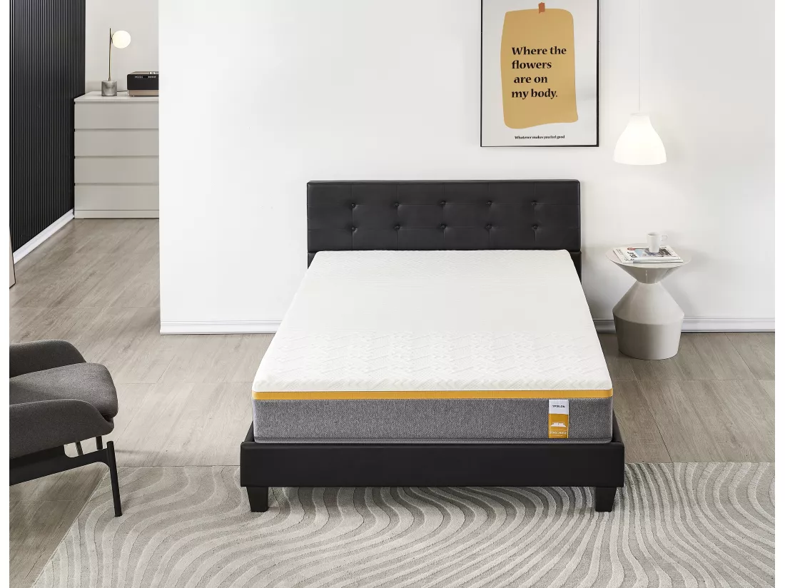 Ensemble Matelas + Lit Avec Tête De Lit 140x190 Cm, Ypsilon Ferme 28cm D’épaisseur