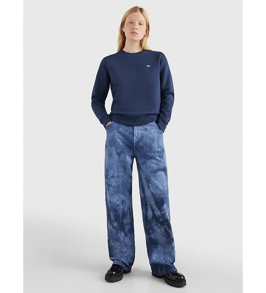 Moletom Tommy Jeans Regular Fleece com Gola Redonda, Azul Marinho
