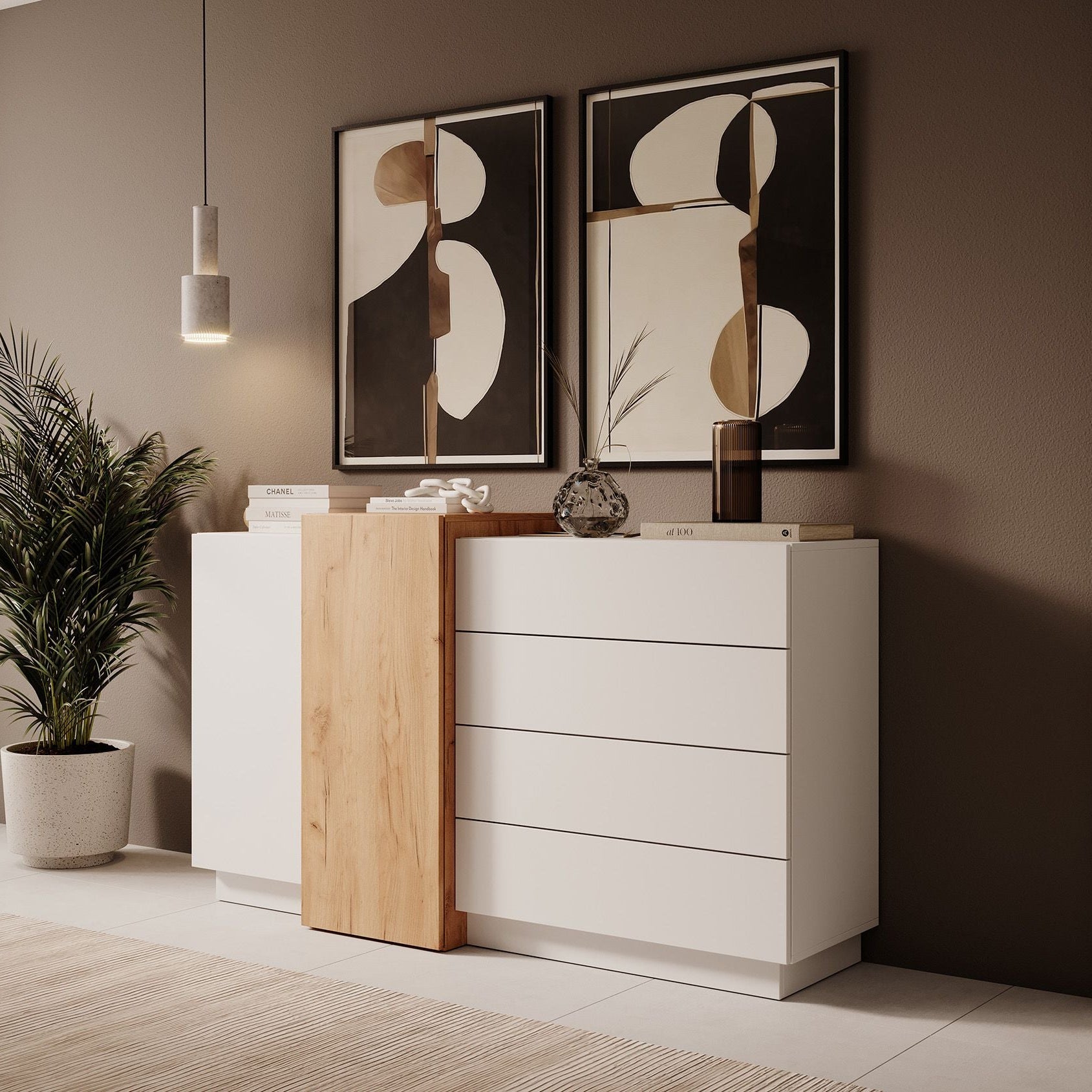 Three - Dressoir - Wit/eiken - 160x46x93 cm