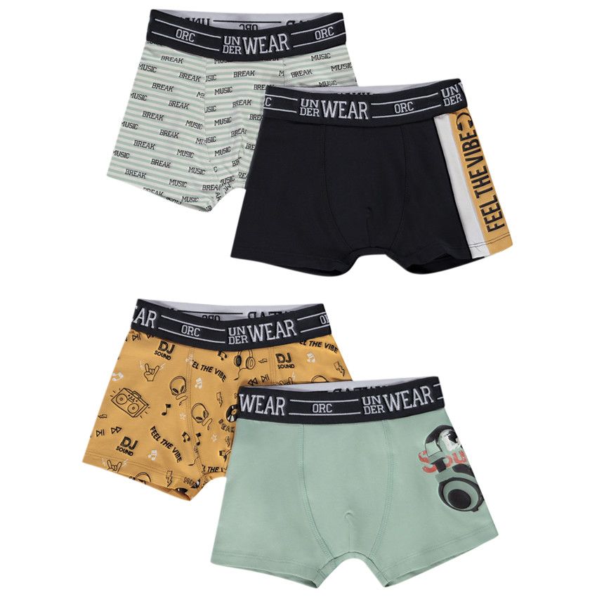 Lot de 4 boxers imprimé musique pour garçon - Vert