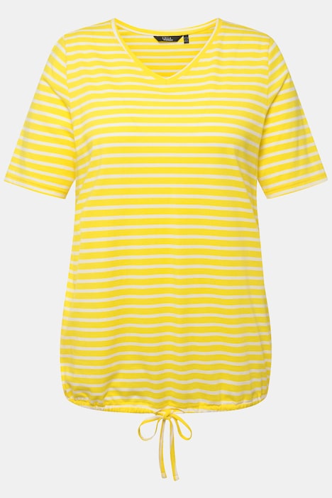 Shirt, Ringel, Saumband, V-Ausschnitt, Halbarm