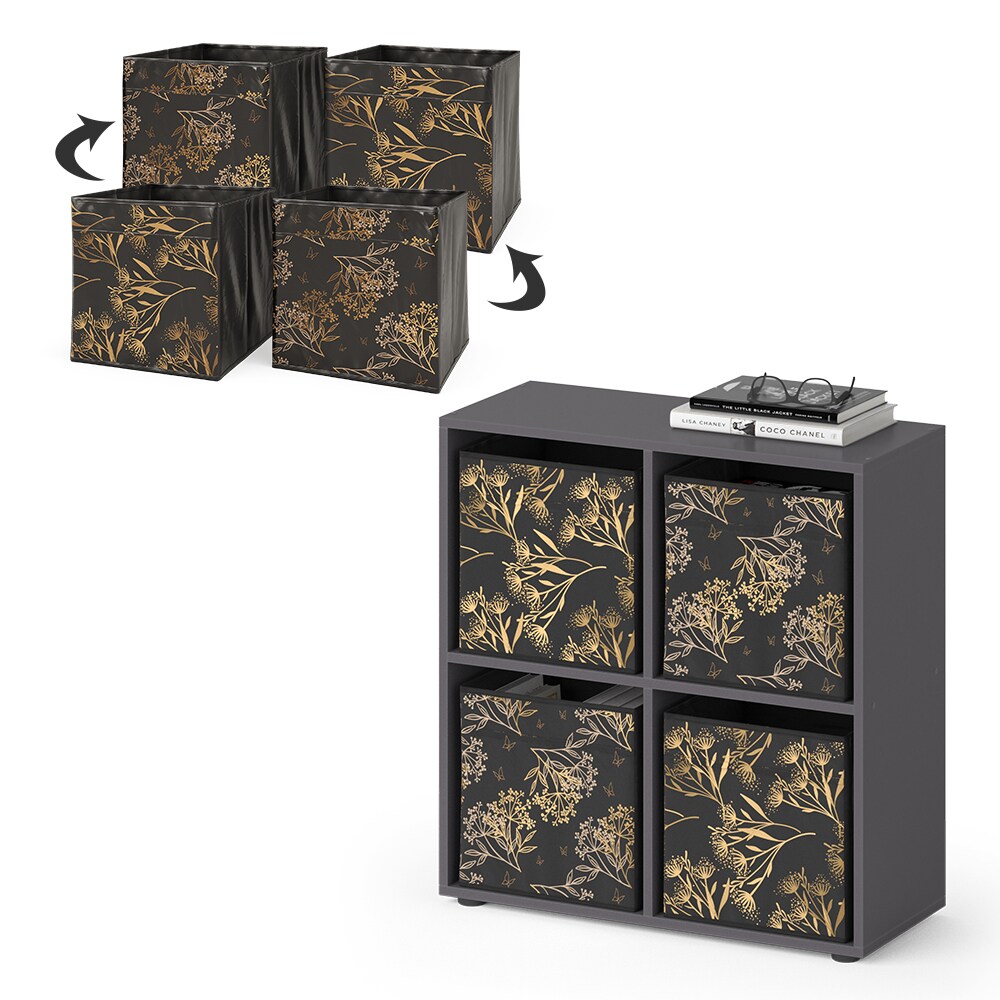 Vicco Raumteiler Würfelregal Standregal Tetra Schwarz Faltbox Wohnzimmer Regal 73x72 cm modern Ablage 4 Fächer Dekoregal Ordnerregal Aufbewahrung