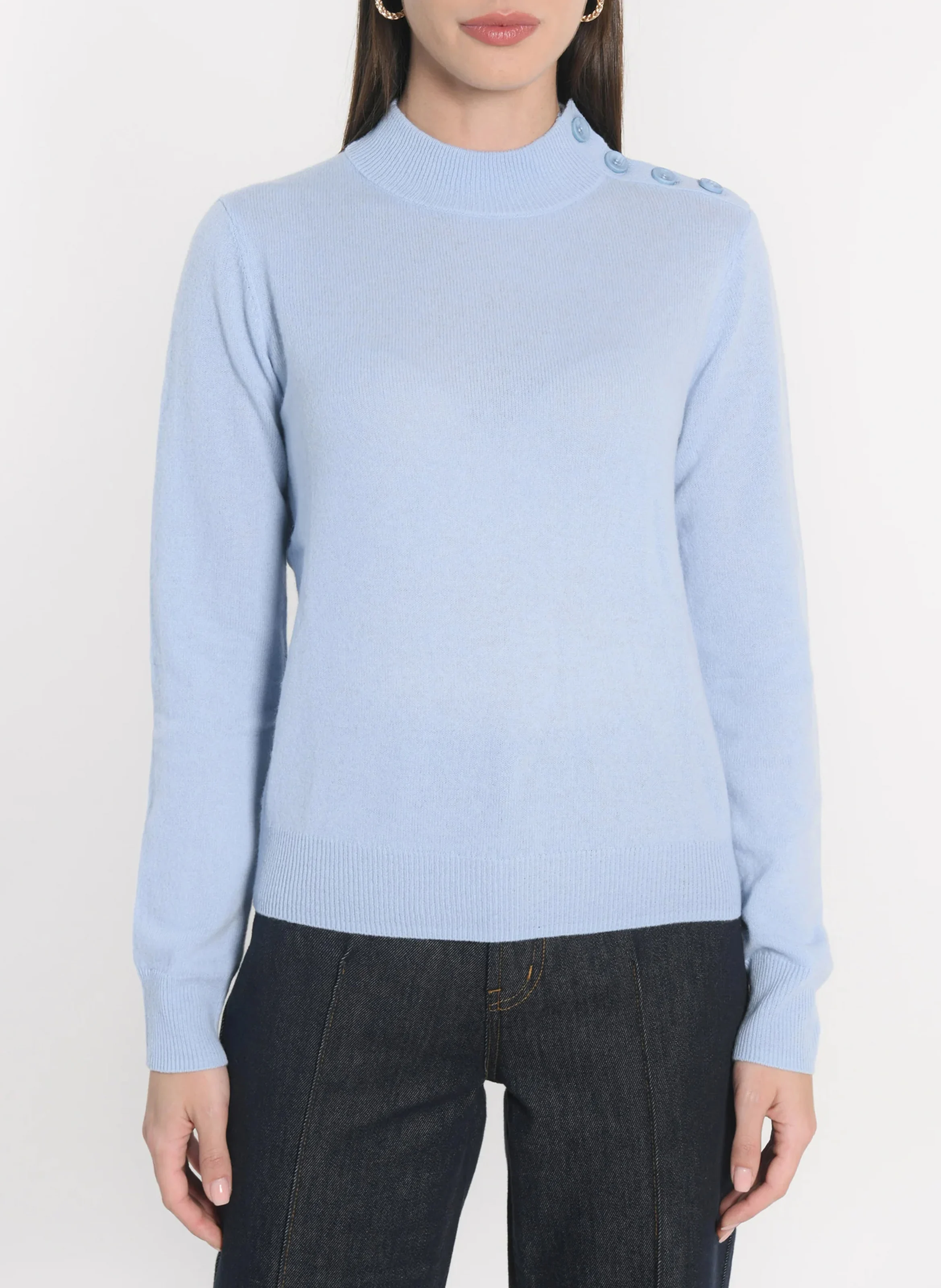 ANITA - Pull droit col montant en laine | Bleu