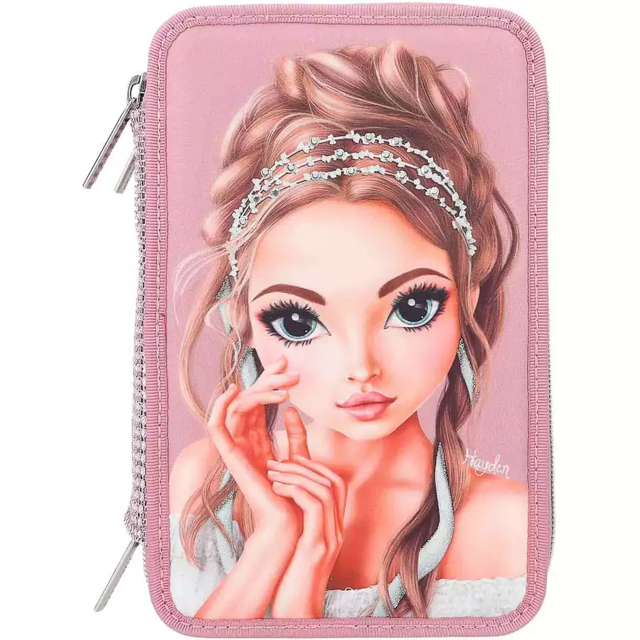 Depesche 3-Fach Federtasche GLITTER QUEEN inkl. Stifte TOPModel 20 x 13 x 7,5 cm pink