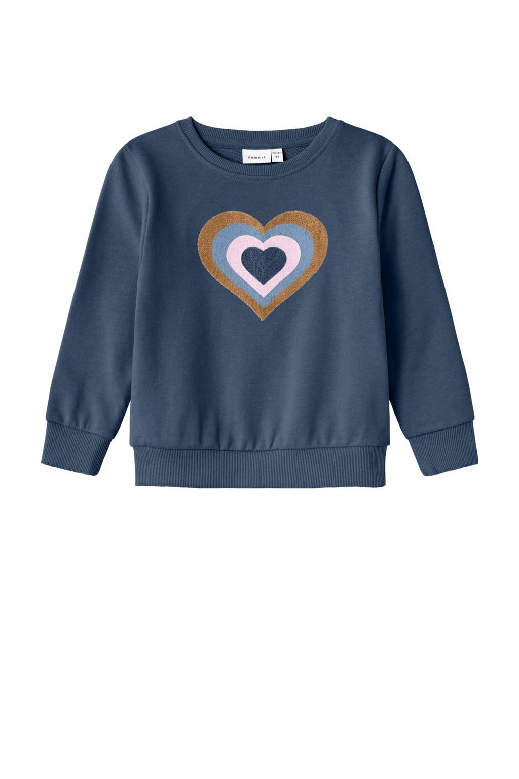 NAME IT sweater NMFKATLA met printopdruk en borduursels donkerblauw