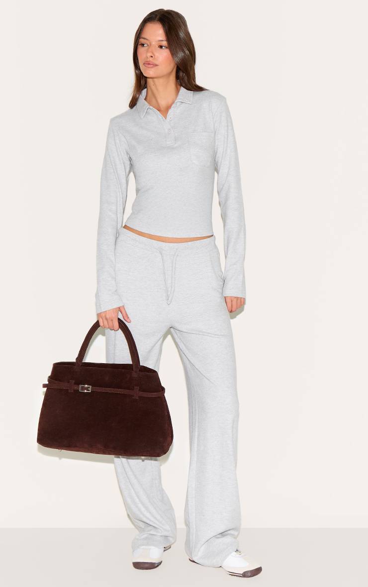Gris Clair Pantalon Droit Taille Basse Super Doux