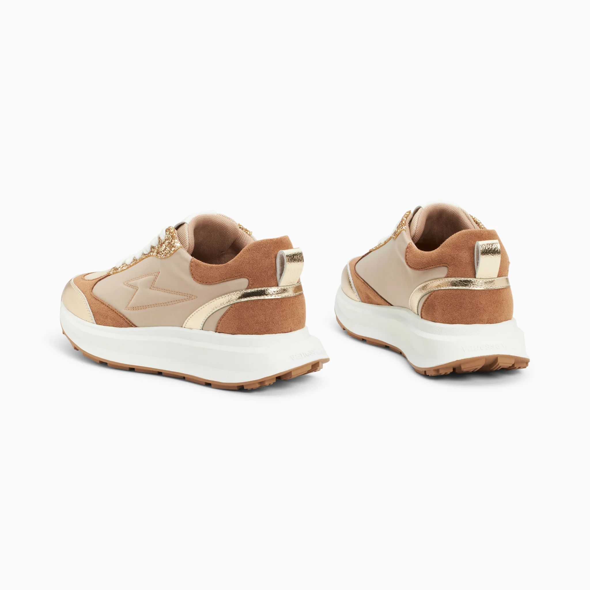 Sneakers-Baskets éclair Esther beige et or à semelle oversize