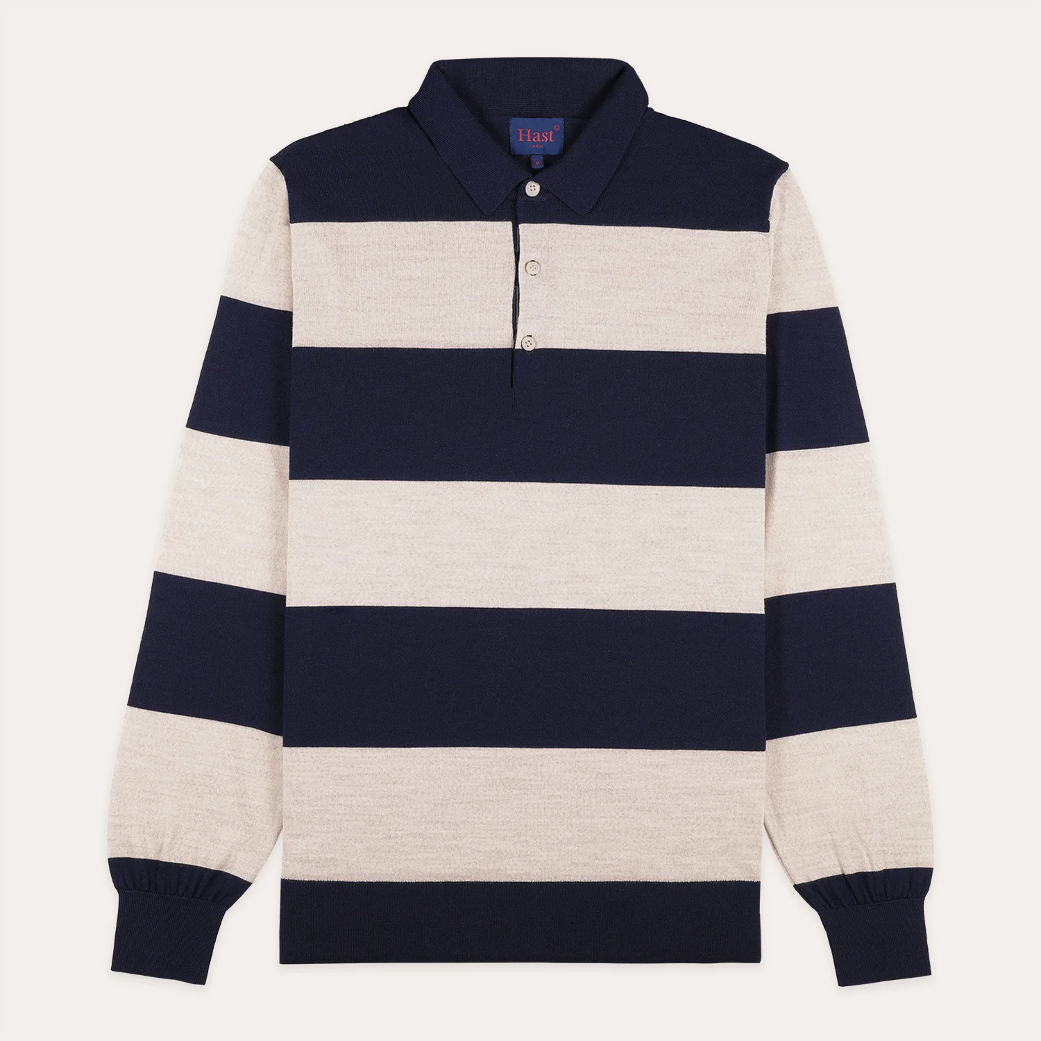 Striped extra-fine merino wool polo collar sweater