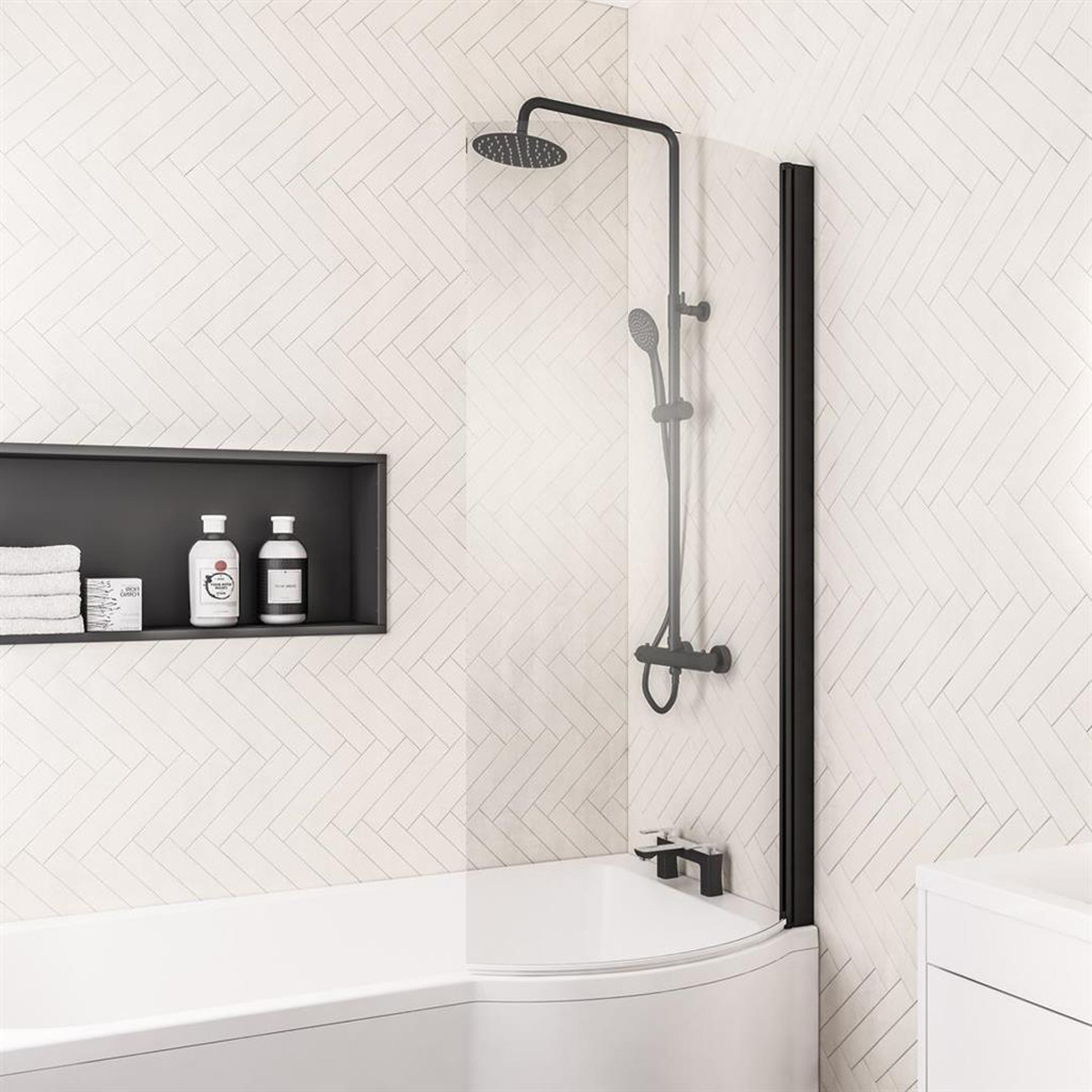 Eastbrook P-Shape badwand rechts 75x140cm zwart mat