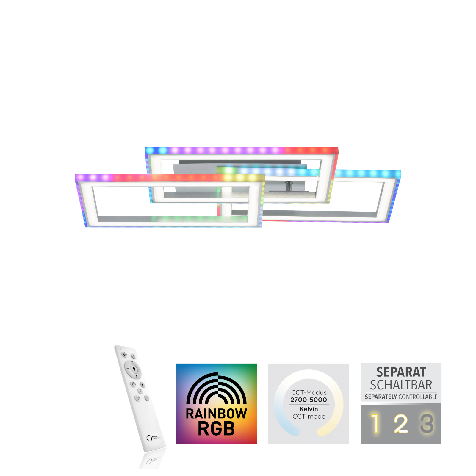 LED-Deckenleuchte - Stahl - dimmbar - 2 drehbare Rahmen