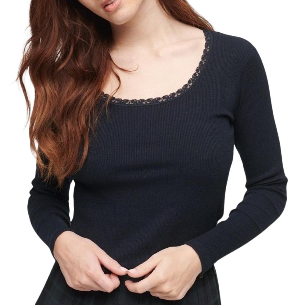 Superdry T-shirt Manches Longues Marine Femme Superdry Essential