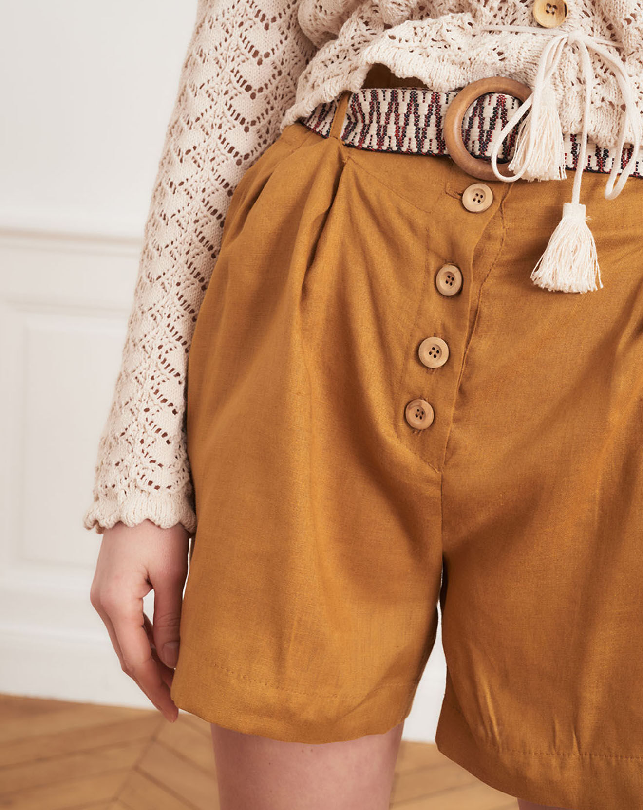 La Petite Francaise Short 100% Lin Stanislas ocre foncé