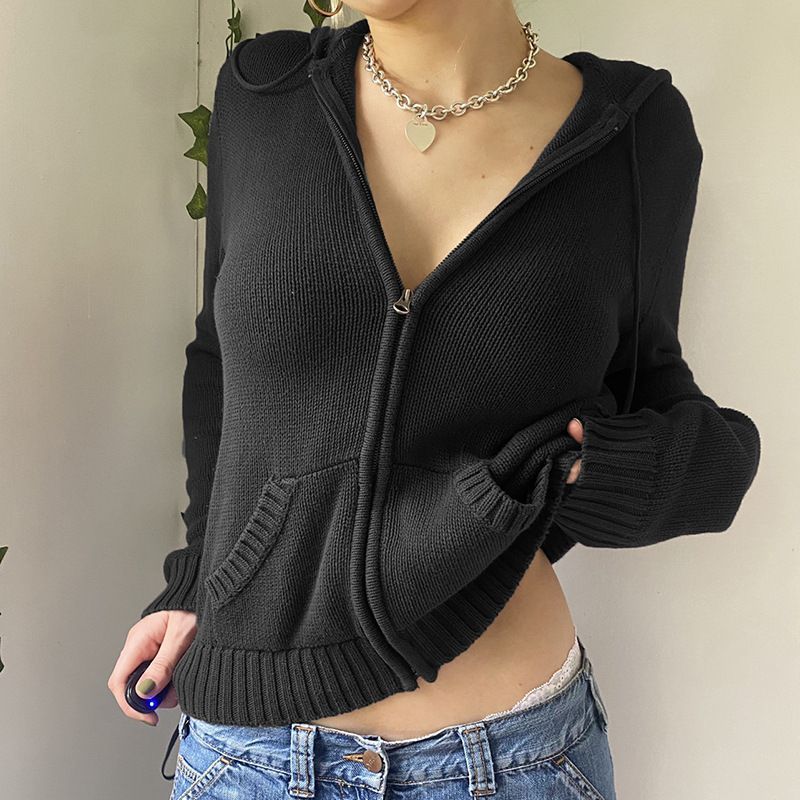 Sosana - Cropped gebreide hoodie met rits