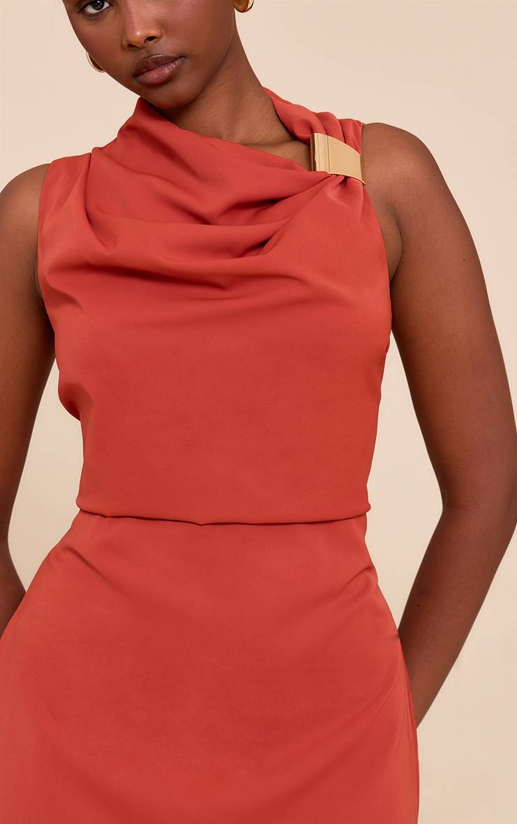 Orange Brûlé Robe Mini Droite À Liserés Contrastants