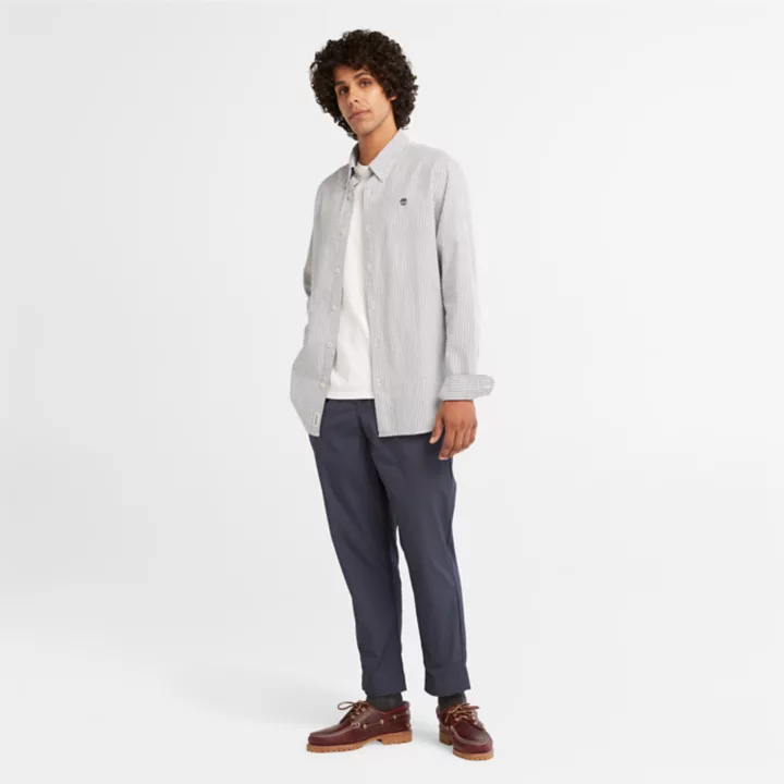Chemise en seersucker à rayures pour homme en bleu foncé