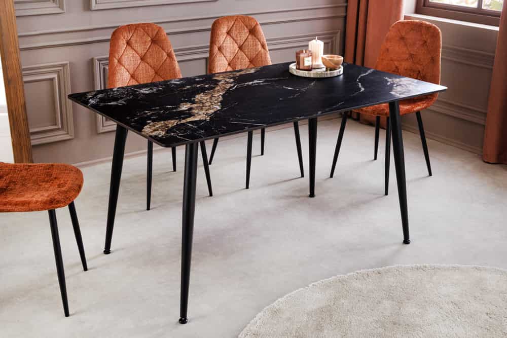 Moderner Esstisch MILANO 140cm schwarz gold sand Aurora Oro Keramik Metallgestell